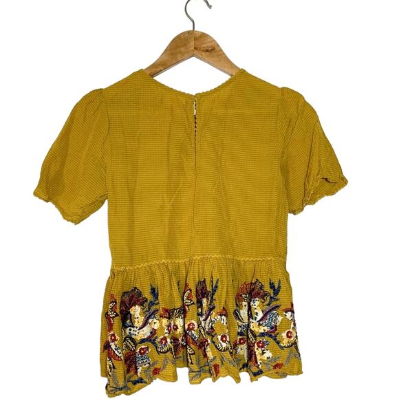 Bhanuni By Jyoti Dariela Beaded Short Sleeve Peplum Top Blouse Golden Yellow XS - Picture 4 of 13